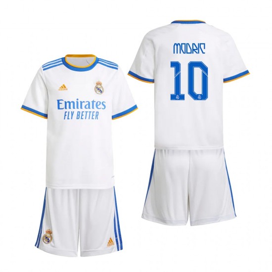 Camisola Real Madrid Luka Modrić 10 Criança Equipamento Primeiro 2021-2022 Manga Curta